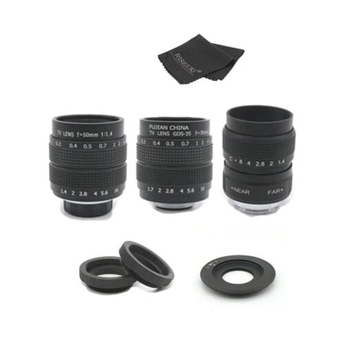 Fujian 3in1 CCTV Lens 25mm f1.4 Lens/ 35mm f1.7 Lens/ 50mm f1.4 Lens Mount Ring Kit for Olympus Panasonic Micro 4/3 M4/3 M 4/3