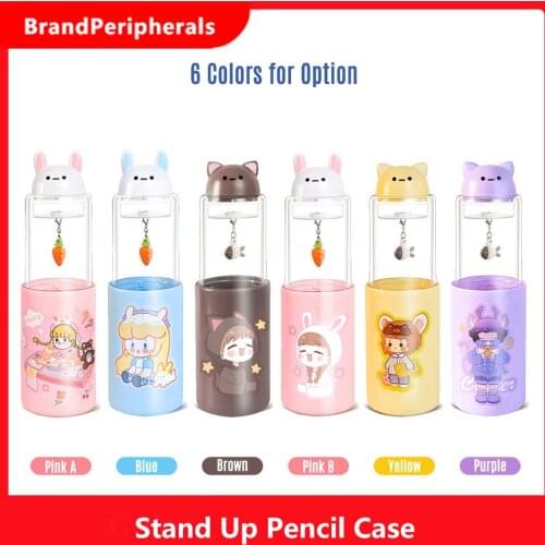 NBX Stand Up Pencil Case Storage Box Cute Cartoon Magnetic Turnbuckle Pen Holder with Pencil Sharpener Eraser