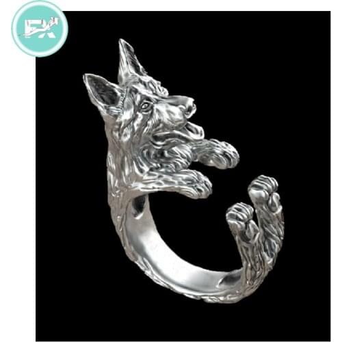 G.SKY (Buy One Get One More for Free) Retro Punk German Shepherd Ring Free Size Hippie Animal German Shepherd Dog Ring Jewelry