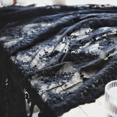 130cm width black/ white embroidery flowers mesh lace fabric diy wedding dress Nigerian clothes party dress materials 1 yard