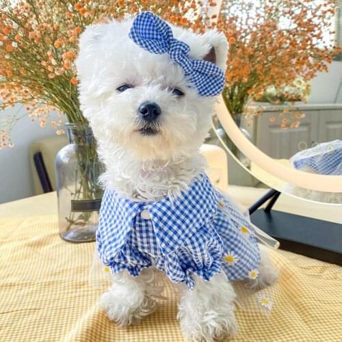 Summer Dog Dress Chrysanthemum Printing Turndown Collar Polyester Beautiful Pet Princess Skirt for Daily Life одежда для собак