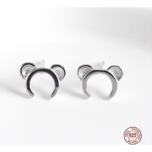 LKO 925 Sterling Silver Bear/Panda Headwear Shape Studs Earrings For Women Cute Animal Decoration Stud Earrings For Students
