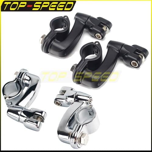 Motorcycle Black / Chrome Aluminum Footpeg Clamp Highway 1-1/4 " Engine Guards Foot Pegs Mount For Harley Cafe Racer Suzuki