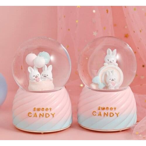 Cartoon Bunny Crystal Ball Music Box Children Birthday Gift Girl Child Dream Snowflake Christmas Music Box