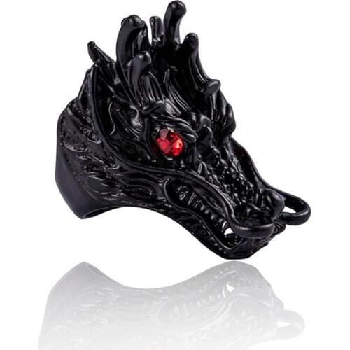 Gothic Punk Dragon Head Ring Men Antique Gold Silver Black Color Animal Statement Finger Rings Vintage Jewelry