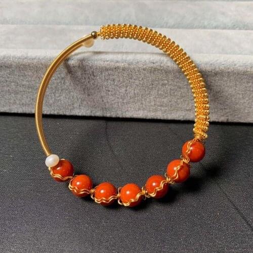 2020 New Simple Pure Brass Gold-plated Inlaid Red Agate Bracelet Female Opening Mothers Gift Jewelry Jewelry