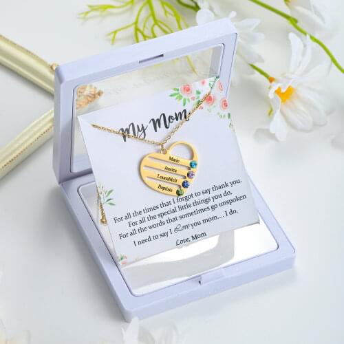 Personalized Birthstone Name Necklace/Custom Engrave Names Pendant Chain Charm Stainless Steel Heart Jewelry Gift For Women