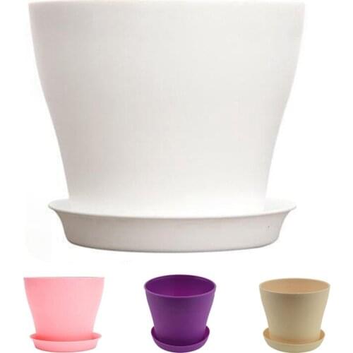 Plastic Plant Flower Pot Planter With Saucer Tray Round Gloss Home Garden Decor