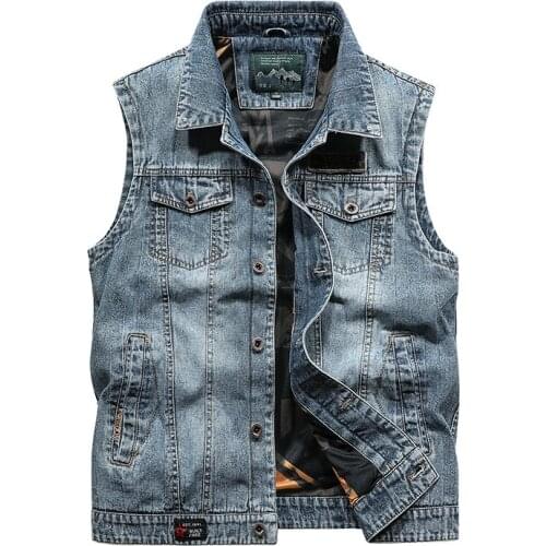 Casual Denim Sleeveless Jacket Men Spring Autumn Vintage Mens Cowboy Vest Male Motorcycle Jeans Coat Chaquetas Hombre Size M-6XL