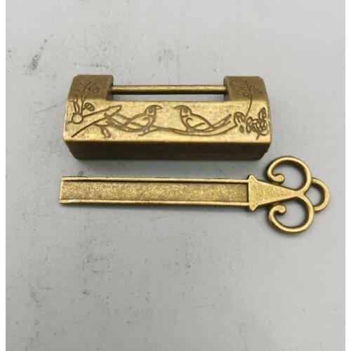 Elaborate Chinese old-style Copper Flower bird fish Statue lock and key