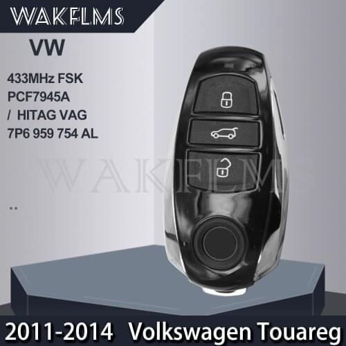 3btn Smart remote Key 433MHZ fob For Volkswagen Touareg 2011 2012 2013 2014 with PCF7945 Chip with emergency key 7P6959754AL