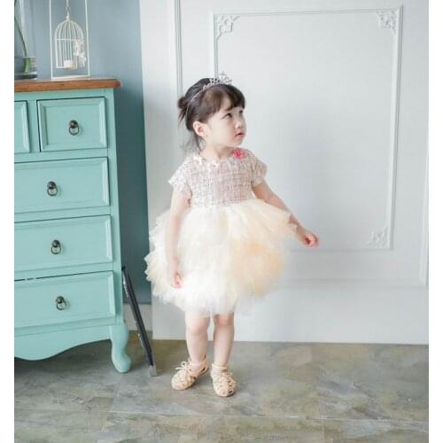 Retail Spring Autumn New Baby Girl Party Dresses Woolen Fluffy Dress Soft Gauze Tiered Dress Children Clothing 1-6Y E10101