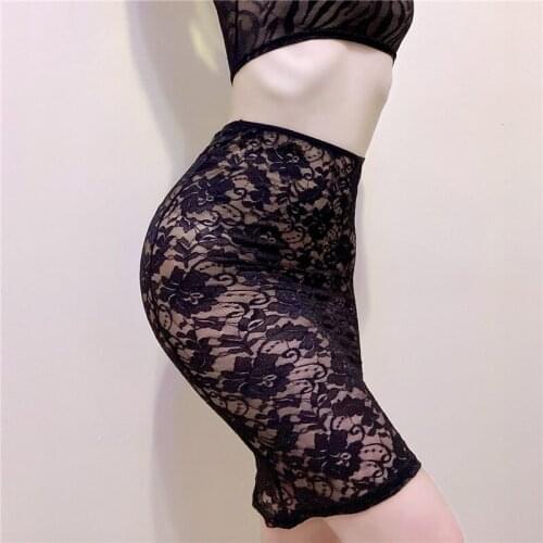 Sexy Women Lace See Through High Waist Slim Fit Skirt Female Nightclub Transparent Hollow Out Step Hip Skirts Neat Buttocks