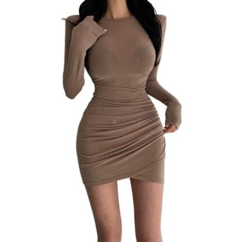 Long Sleeve Ruffled Pure Sexy Mini Dress Women Spring 2021 Women Street Wear Nightclub Wear Party Wear