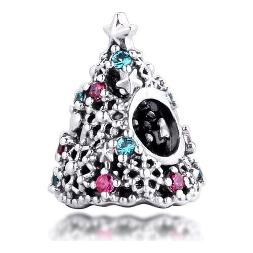 Christmas Tree Charm for Bracelets Friends New DIY Jewelry Woman High Quality Beads 100% Real Sterling Silver S925 Pendant