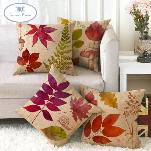 Super Hot Autumn Leaves Cushion Cover Cotton Linen Decorative Pillows Cover Nordic Red Leaf Print Pillowcase Livingroom Decor