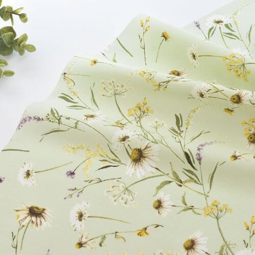 Pure Cotton Printing Grass Green Flowers Flower Branch Fabric Clothes Skirt Shirt Childrens Clothing Handmade DIY Fabric