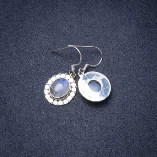 Natural Rainbow Moonstone Handmade Unique 925 Sterling Silver Earrings 1.25" Y0459