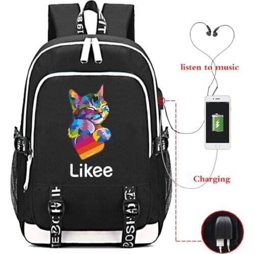 High quality Likee School Backpack Students backpack USB Charge Bag Mochila Boys Girls Back to School Book Bag Womens Sport Bag