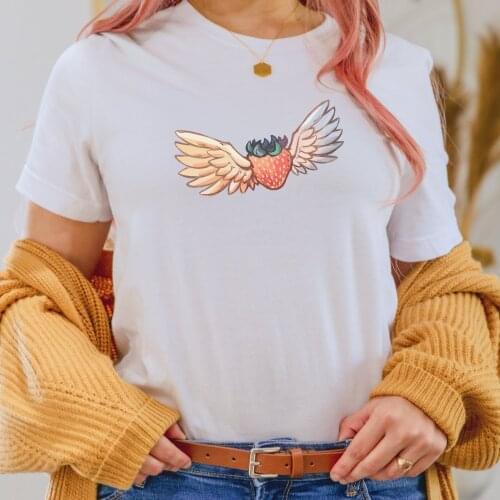 Strawberry Print Harajuku Top T-shirt Casual Ladies Basic Women O-collar Short Sleeved Women T-shirt Girl,Drop Ship