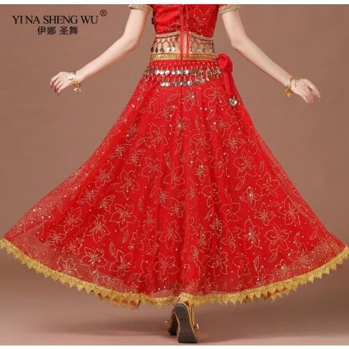 Bollywood Belly Dance Costume Skirt Indian Dance Sari Bellydance Skirt Chiffon Women Belly Dancing Accessories Skirt For Women