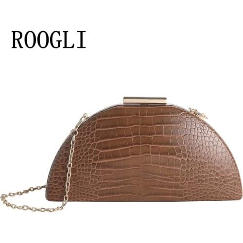 Crocodile pattern Ladies Shoulder Bags evening bags clutches PU chain crossbody bag for women Bags Semicircle Handbags and purse