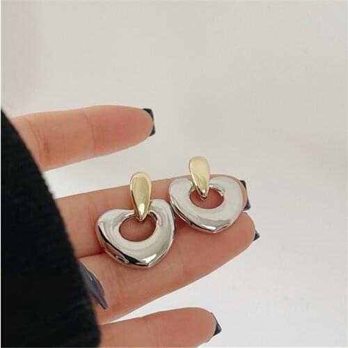 Flashbuy Vintage Popular Heart Pendant Drop Earrings For Women Gold Silver Color Earrings New Trend Jewelry Accessories