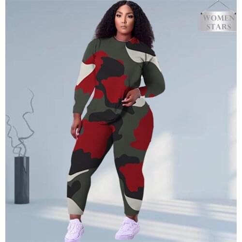 Plus Size Two Piece Set Women Sweatsuits Camouflage Tracksuit Long Sleeve Shirts Sweatpants Sport Suit Wholesale Dropshipping