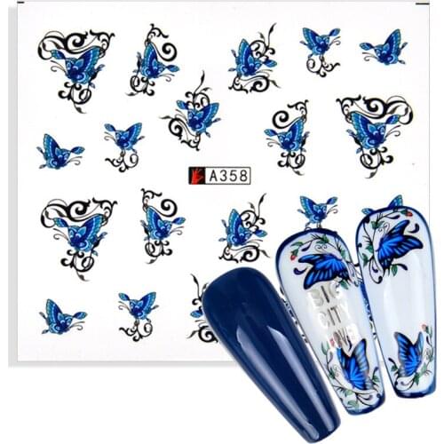 1pc Blue Nail Stickers Pink Colorful Butterfly Art Sticker Water Transfer DIY Nail Decoration Decals