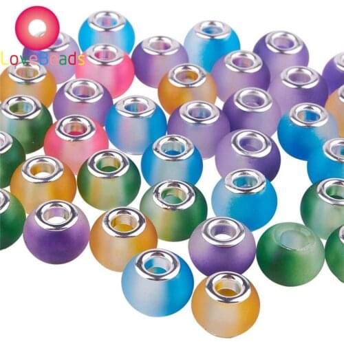 10 Pcs Set 16mm Mixed Color Matte Surface Glass Beads Large Hole Murano Spacer Beads for European Jewelry Making Bracelet Bangle