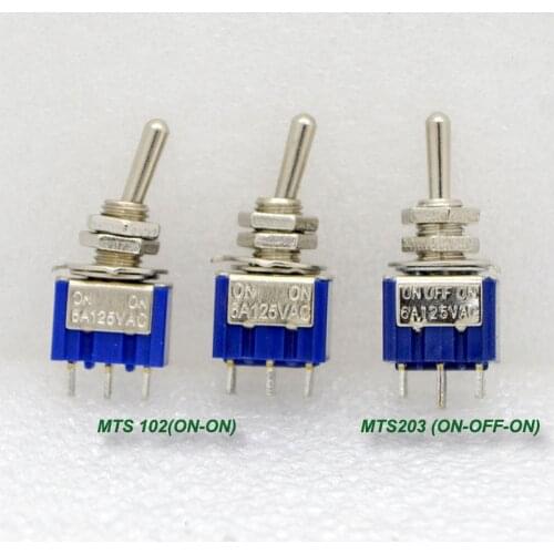 10PCS New Toggle Switch MTS-102 103 202 203 3PIN/6PIN 2/3 gear ON-ON/ON-OFF-ON Torsion Rocker Toggle Switch