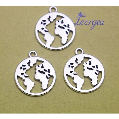 20pcs/lot--20mm, Globe Chams, Antique Silver Plated World Map Charms,DIY Supplies, Jewelry Accessories