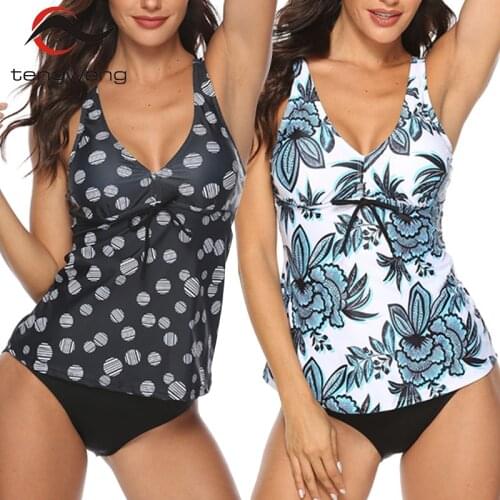 2020 Vintage Print Tankini Plus Size Swimwear Women Two Piece Bikini Shorts Big Swim Skirt Swimsuit Female Bathing Suit 5XL