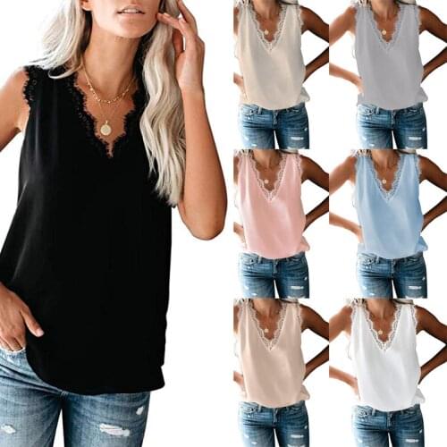 2020 Casual Lace Tank Tops Fashion Summer Women V-Neck Sleeveless Plus Size Women Clothes Bottoming Vest Shirt Sexy Tops