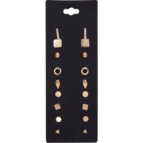 9 pairs/set Gold Silver Color Geometric Earrings Set For Women Square Triangle Stud Earrings kit Pack lots brincos