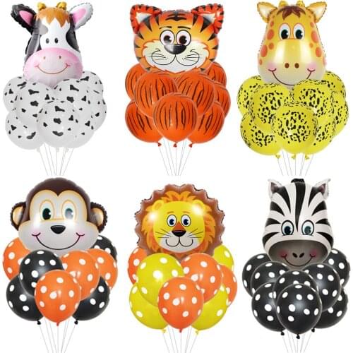 9 pcs/lot Tiger Zebra Cow Animal Air Helium Latex Balloon Set for Kids Gift Birthday Party Decor Animal Zoo Theme Supplies Toys