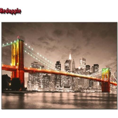 Diamond embroidery sale New York City night Brooklyn Bridge scenery 5d diy diamond painting cross stitch full square round drill