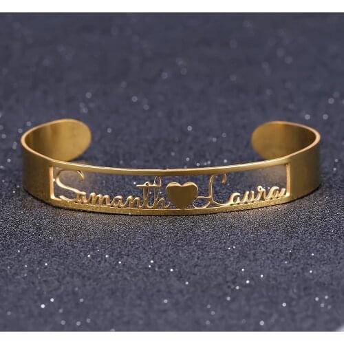Zciti Customized Name Nameplat Bracelets Bangles Rose Gold/Gold/ Silver Stainless Steel Bracelet Personalized Hand Link For Girl