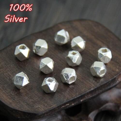 6pcs 100% S925 925 Sterling Silver Color Spacers Beads Accessories Thai Handmade Dezel Beads Silver DIY Jewelry Findings