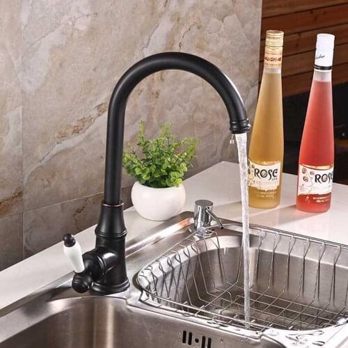 Black Basin Mixer Tap Kitchen Sink Faucet Deck Mounted Single Handle 360 Swivel Spout Black Faucet B3267