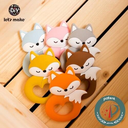 Lets Make 6pcs Baby Teether Tiny Rod Food Grade Silicone Teething For Baby Teeth Cartoon Fox Animals Shape Silicone Teethers