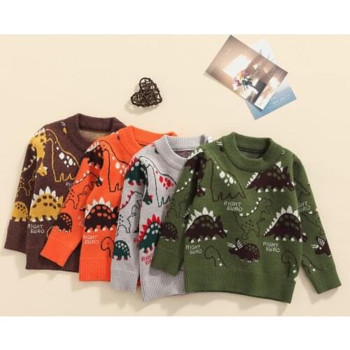 FOCUSNORM 4 Colors Autumn Winter Kids Boys Casual Sweater Outwear Cartoon Dinosaur Printed Long Sleeve Pullover Tops