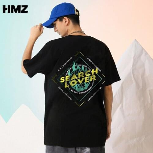 HMZ 2021 Men Hip Hop Streetwear T-Shirt Letter Printed T Shirt Harajuku Cotton Tshirt Summer Half Sleeve Tops Tees Black Trend