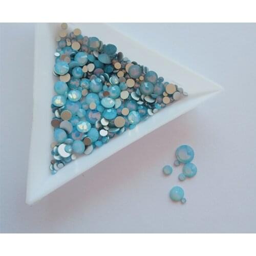 Blue Opal All Size glass crystal glitter FlatBack Non HotFix Strass glue on Fabric Garment Rhinestone Nail Art Decorations