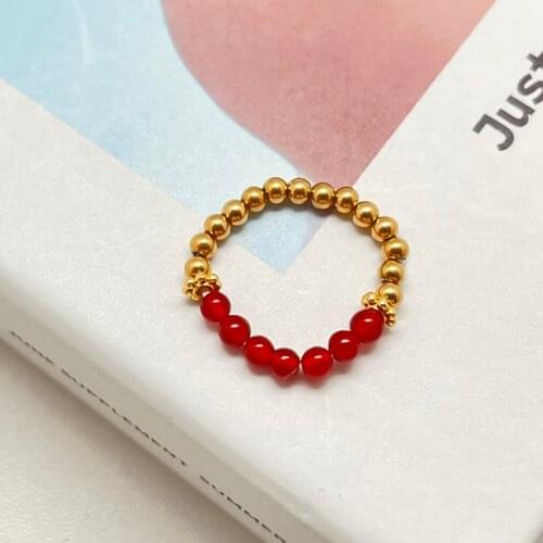 Natural Stone Rings for Women Red Agate Wedding Gothic Stainless Steel Flower Resizable Rings Halloween Lucky Healing Ring