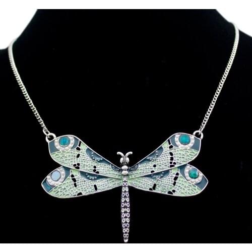 Victorian Green Dragonfly Enamel Wing Art Nouveau Pendant Necklace Jewelry Handmade Art Deco Kitsch Costume punk Unisex