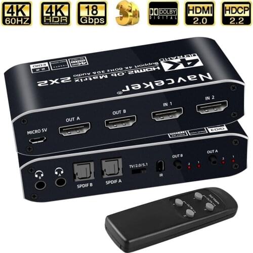 2x2 HDMI-compatible Matrix Switch Splitter with SPDIF & L/R 3.5mm HDR HDMI-compatible Switch 4x2 Support HDCP 2.2