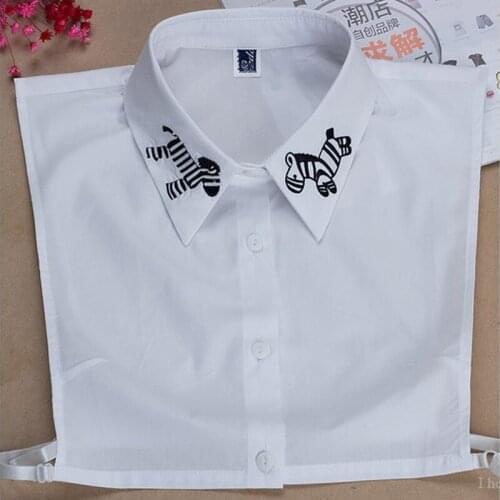 Fashion autumn false collar Elegant cotton white black embroidery zebra collier femme detachble peter pan turn down collar