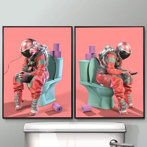 Funny Astronaut Toilet Canvas Painting Wall Art Posters And Prints Wall Pictures For Toilet Bathroom Home Wall Decor Cuadros