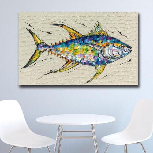 Wxkoil Wall Art Pop Art Modern Fish-Art Wall oil Painting Print Nice Wall Picture For Living Room Home Decor Oil Painting